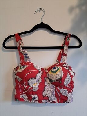 B.O.G. Collective Floral Bustier Crop Top Red Corset Cami Size S Y2K Coquette